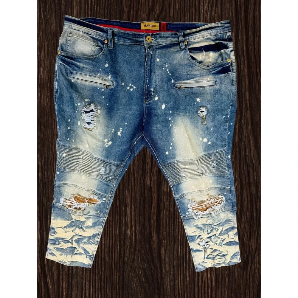 Vintage Makobi Trashed Paint Distressed Jeans Men's Size 48 x 28 Streetwear Fun